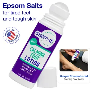 EPSOM-IT Calming Foot Lotion - Roll on Magnesium Sulfate Lotion for Tired Feet & Ankles, Leg Cramps, Achy Feet & Nails - Topical Epsom Salt 3.0 oz