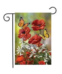 Spring Poppy Butterfly Flag