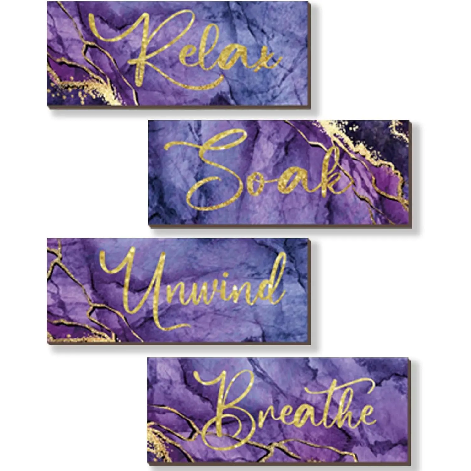 4 count Purple and  Bathroom Decor Purple  Wall Decor Relax Soak Unwind Breathe Wooden Rustic Marble Style Bathroom Accessories for Bedroom Living Room Decor (Purple  10X4)