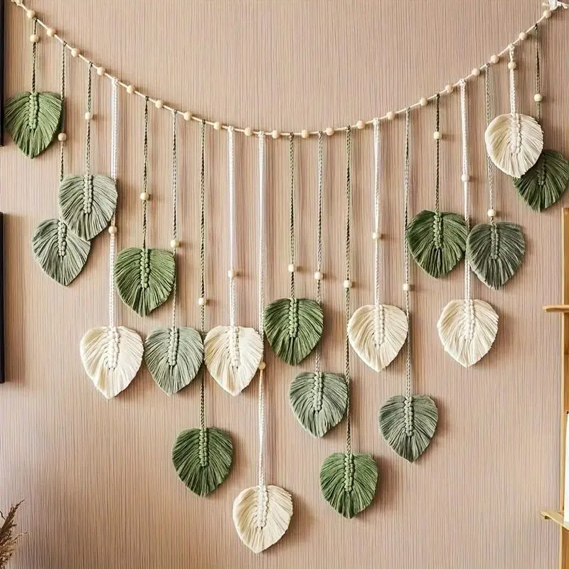 Bohemian Macrame Leaf Wall Hanging, Boho Style Wall Decor, Decorative Wall Decor, Wall Hanging Decor for Home Living Room Bedroom, Interior Wall Decor, Home Decor, Ornaments, Boho Decoration