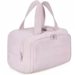 Travel toiletry bag, lightweight large opening women's travel bag, fluffy cosmetic bag storage bag with handles, can store accessories, necessities, toiletries