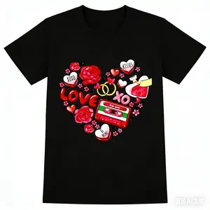 Retro Love Heart Collage 100% Cotton T-Shirt – Vintage Cassette Tape & Rose Valentine’s Apparel, XO Kisses BE MINE Graphic Tee, Perfect Valentine’s Day Gift for Couples & Romantic Aesthetic Daily Wear