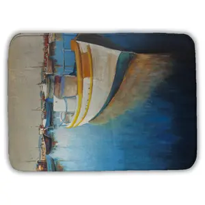 360 stand Rectangle Nautical Boat Print Bath Mat, 17x24 in. Microfiber Foam Bathroom Accessory, Absorbent Classic Bath Rug with Blue Fishing Boats Design (Model 5930-2417-CO40) for Bathroom Decor, Foam-Based Bath Mats