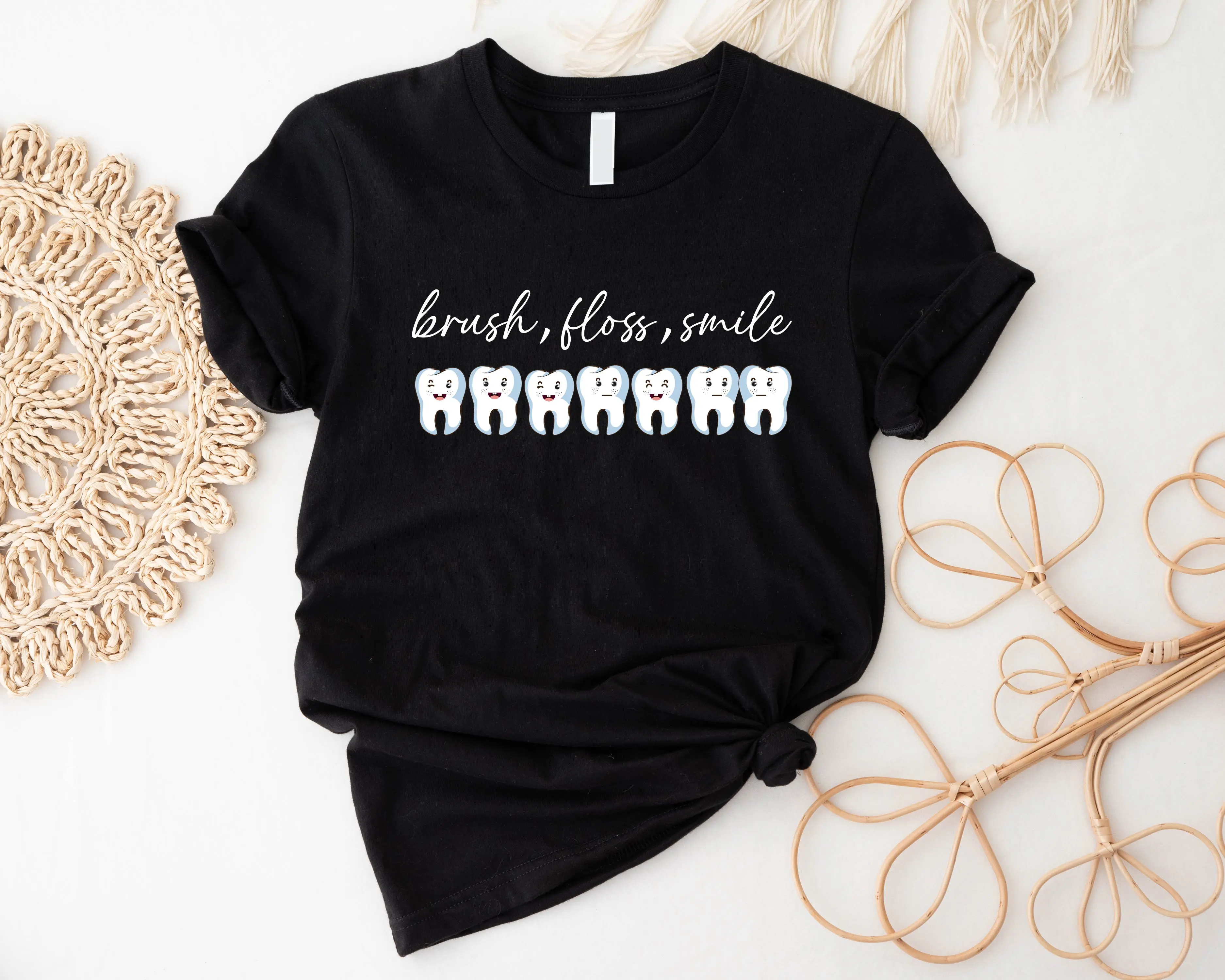 Brush Floss Smile T-shirt, Dental Student Shirt, New Dentist Gift Tee, Dental Hygienist Short Sleeve, Dental Assistant Appreciation T-shirt.