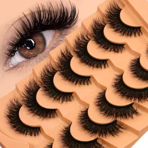 GROINNEYA 7 Pairs Fluffy Lightweight False Eyelashes Cat Eye Lashes Natural Look Full Strip Lashes Lively Curl Fake Lashes Dramatic Wispy Eyelashes,For Daily Wear, Makeup