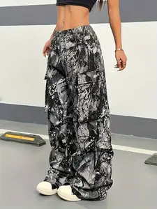 Women's Plus Size Tie Dye Cargo Pants, Casual Bohemian Trousers, Casual Fashion Long Loose-Fitting, Comfortable Daily Wear with Pockets, Casual Comfy Baggy, Casual Streetwear Trousers, Casual Fashion Bottoms