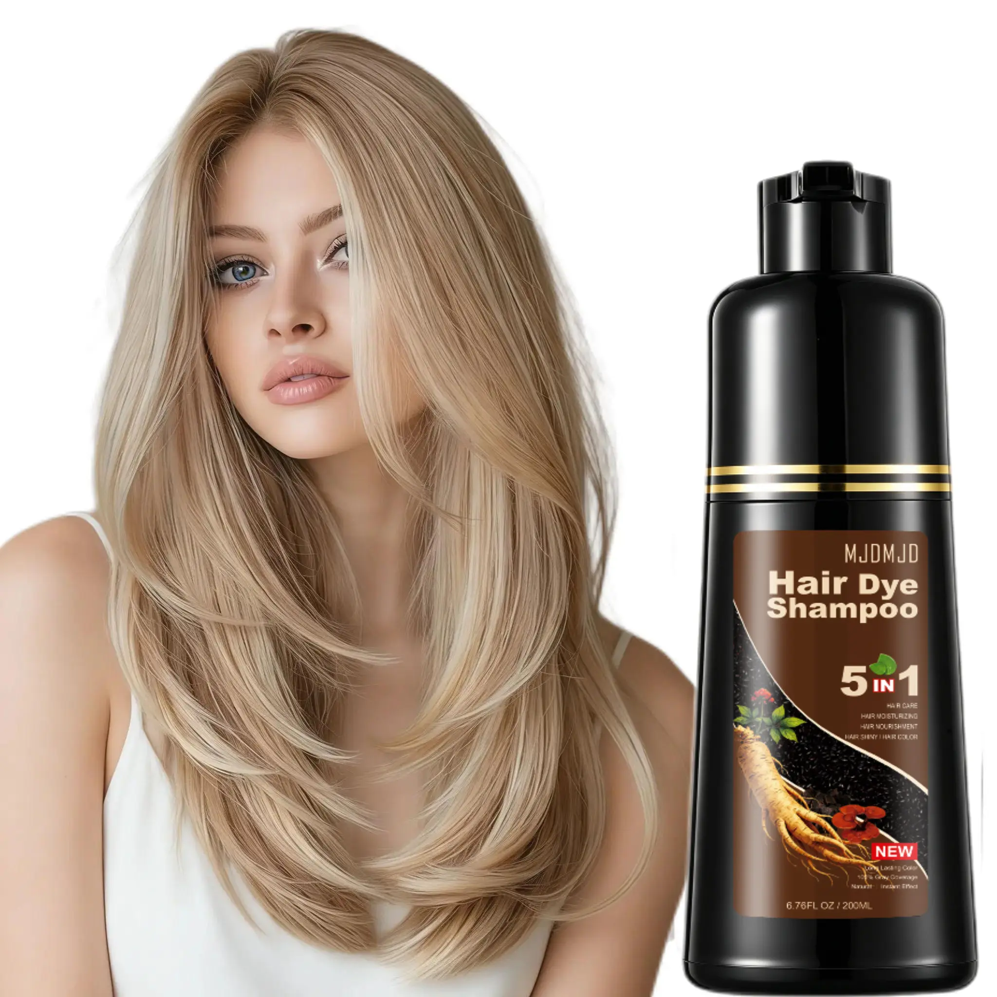 Blonde Brown 5-in-1 Hair Dye Shampoo, Golden Brown Hair Color for Gray Coverage, Semi-Permanent Coloring Shampoo, Easy Home Use for Women & Men, Champú Para Canas, 200ml