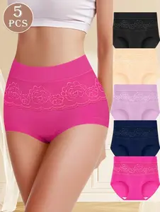 Women's 5-Pack High-Waisted Shaping Panties - Tummy Control, Full-Coverage, Seamless, Soft, Breathable Milk Silk Knickers - Stretchy Basic Compression Minimalist Briefs for Daily Wear, S-XXL, Panty