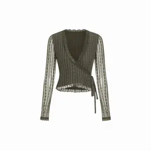 Cider Lace V-Neck Wrap Long Sleeve Top