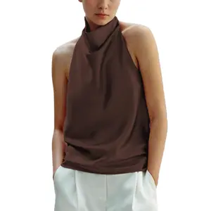 Hixiaohe Women's Backless Strapless Tank Top Sexy Fitted High-Neck Sleeveless Cropped Top Y2K Retro Elegant Satin Strapless Outing Tank Smooth Vintage Vibe Vibe