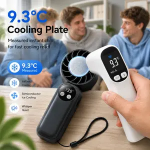 Portable Handheld Semiconductor Cooling Fan - 2000mah USB-C Rechargeable Battery, USB-C Plug, Compact Form, Cooling Mode, LED Light, Touch Control, Protection Feature, Undershirt Waist Design, TV Wheels - Ideal for Travel, Office Use