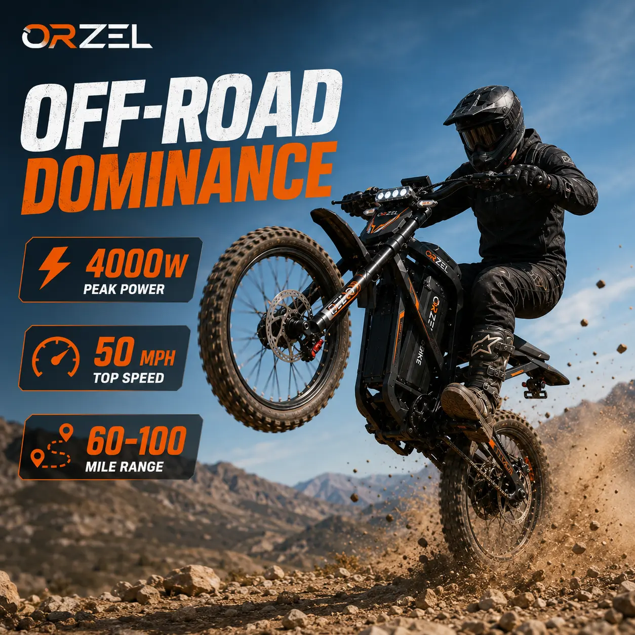 ORZEL Cyber X 4000W Peak Ebike, 49MPH 19" Fat Tire Back to School Commuter Electric Bike, 80Mi Range (w/ PAS 1), 60V 40Ah, 330lb Load, 3-Speed Smart NFC, hydraulic brake All-Terrain Off-Road, Camping Essential, 60V 40Ah Lithium Battery Ebikes9
