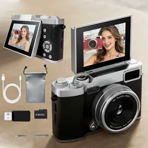 Flip Cover Ccd Digital Camera, Includes 32GB High Capacity Memory Card & Reader, Data Line with Transfer Function, Ideal for Short Videos and Travel, Flip Screen Camera