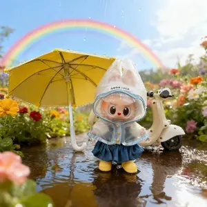 Labubu 3-Piece Set with Pleated Skirts Waterproof Raincoat & Yellow Rainboots ,Universal Fit for 6.7in Labubu doll costume stylish outfit accessory,trendy doll clothes.   Labubu Doll Clothes Set Labubu Doll Clothes Set with Accessories replacement