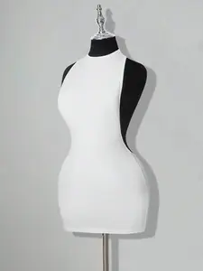 Women Criss Cross Backless Bodycon Mini Dress White Party Clubwear