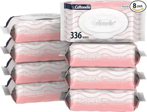 Cottonelle Fragrance Free Flushable Wet Wipes, Adult Wet Wipes, 8 Flip-Top Packs, 42 Wipes Per Pack