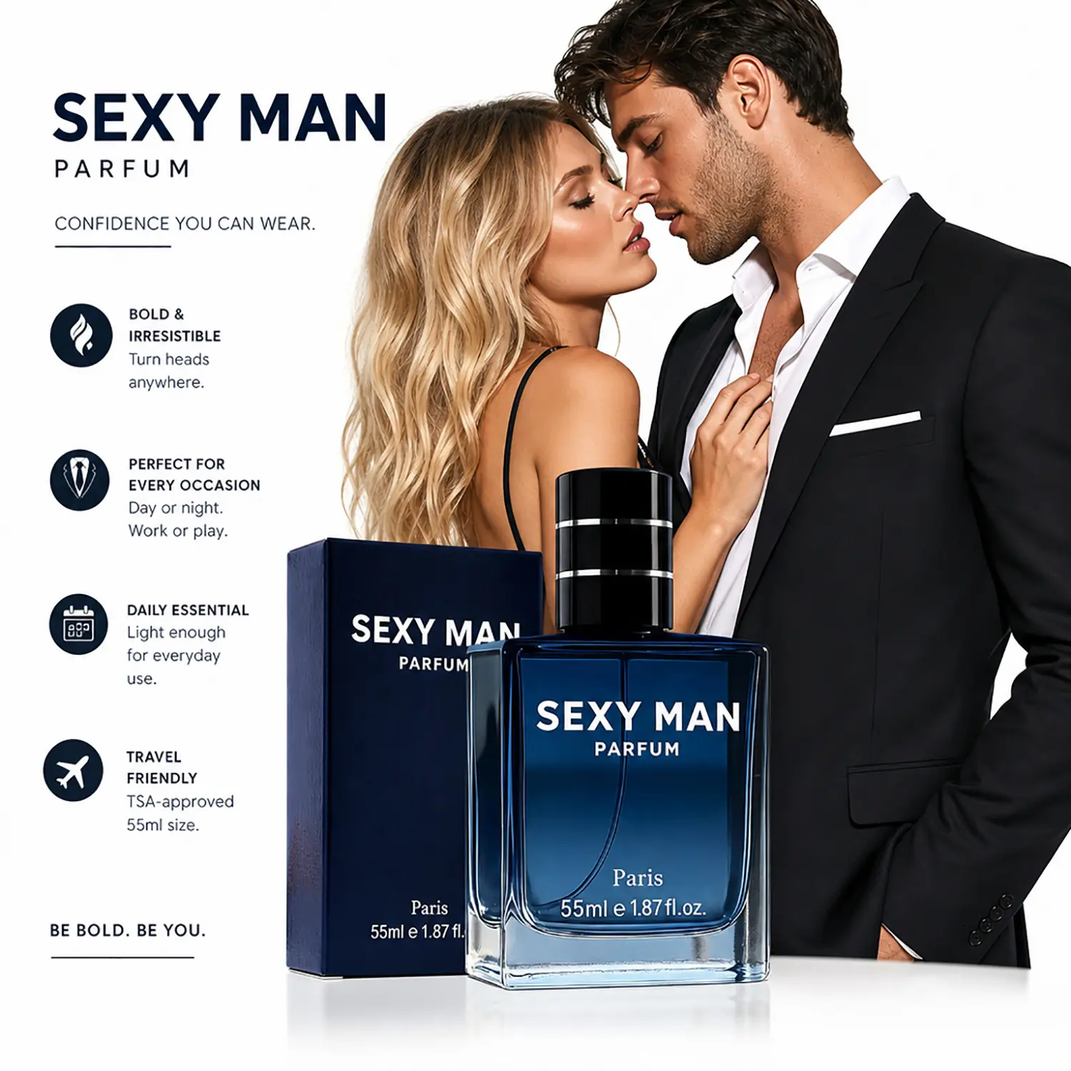Men's Pheromone Perfume, with pheromone blend, long-lasting marine breeze & fruity notes, crafted for him to make her obsess over you and create an unforgettable night together. Perfect for Thanksgiving, Christmas & Thanksgiving. 55ML/1.87FL.OZ. Cologne.