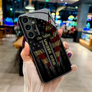 Sacred Declaration on Winged Flag Cross Tempered glass phone case Applicable for Samsung Galaxy S26 S25 S24 S23 S22Pro S21 S20 Fe Plus Ultra Pro A56 A55 A54 A53 A52 A51 A36 A35 A34 A32 A26 A25 A24 A23 A16 A15 A14 A06 A05 A03s, a high-end gift for friends