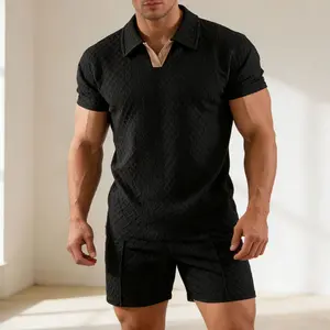 Men's Summer Casual Sports Suit Polo Shirt Short Sleeve and Drawstring Pocket Shorts