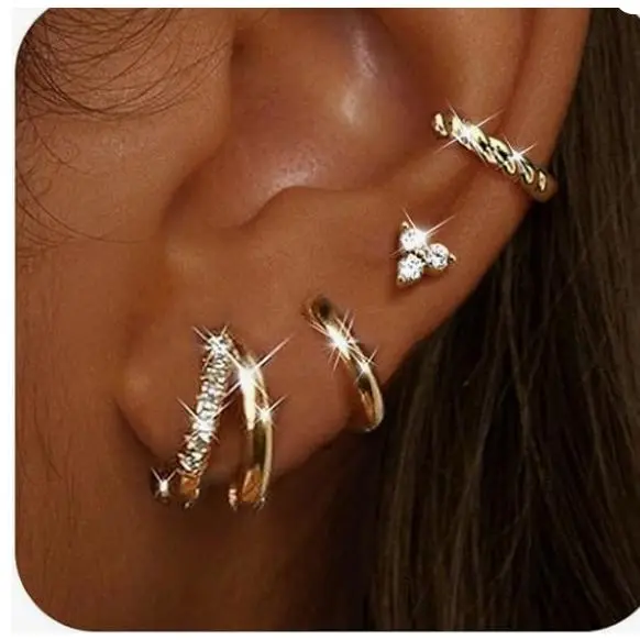 18K Three petal Flower Single Ear Four P