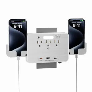 Us Multifunctional Socket Extender with Dual Phone Stand, Induction Night Light, 2 USB-A 1 USB-C 3 Ac, Overload Protection