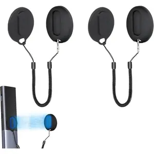 2 Pack  Remote Leash Control Holder with  , Wall Mount No Drill  Self-Adhesive Base, Retractable Anti-Loss Rope Safely Secure Remotes & Small Items, Black