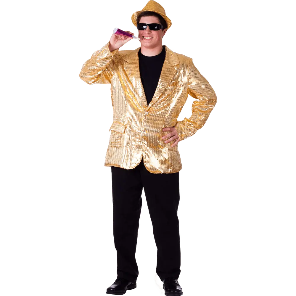 Gold Sequin Jacket For Adults  - Fully Lined Glitter Tuxedo with Pockets Party Costume - Standout Outfit For Halloween, Dance, Christmas & Party - Menswear Fancy Blazer