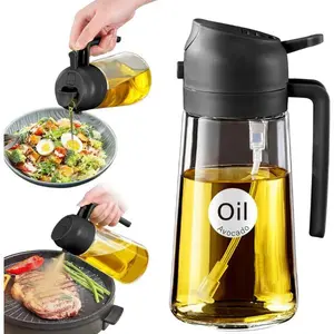 Glass Olive Oil Sprayer for Cooking with Stickers, 2 in 1 Oil Dispenser for Kitchen Gadgets, Food Grade Premium Spray Bottle with Portion Control for Salad, Frying, BBQ