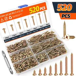 520PCS Wood Screws Assortment Kit - Carbon Steel Self Tapping Screw Set, Assorted Small Self Drilling Drywall Screws with Case, M3.5 Length 1/2" to 1-1/2" Phillips Flat Head Sheet Metal Screws,