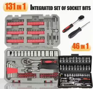 131pcs Home Repair Tool Set - General Home/Auto Repair Hand Tool Set, Toolbox Storage Case with Driver Handle Socket Wrench Hex Keys Screwdriver Bits - Perfect for Homeowner, DIY, Handyman