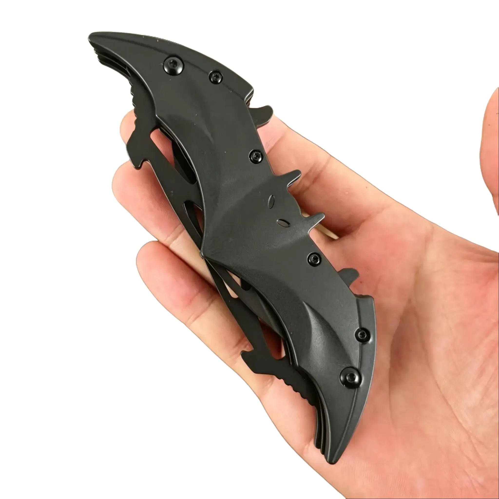 1pc Black Minimalist Bat Twin-Blade Folding Knife - Metal Art Design Camping & Fishing Tool, Collectible Ornament, Ideal Gift for Men