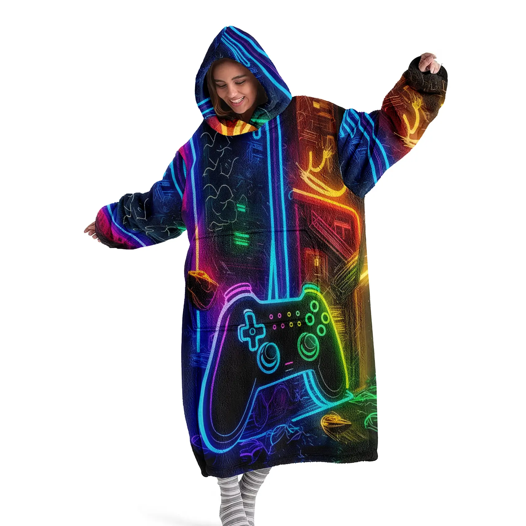 Hoodie Blanket, Wearable Blanket, Hooded Blanket Wearable Digital Print Flannel, Lightweight Throw Blanket, Blanket For Couch, Soft Cozy Blanket, Soft Warm Throw for Sofa Home Leisure Air Conditioning Nap Office Bed Camping Travel Gift