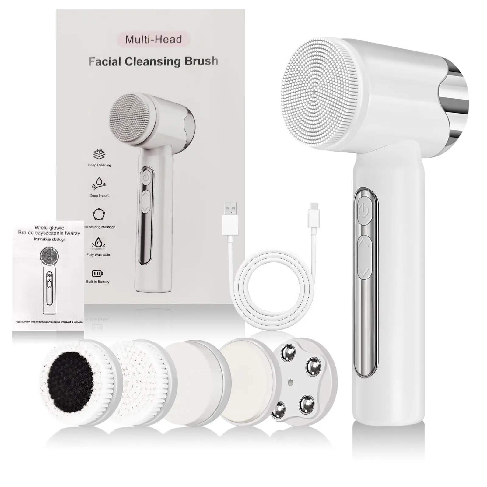 Portable Electric Silicone 6-In-1 Cleansing Brush, Facial Pore Cleaning and Exfoliation, Sonic Cleanser, Ipx6 Waterproof, Rotating Sonic Brush
