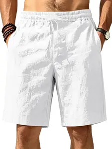 Men's Linen Shorts with Elastic Waist and Drawstring, Loose Fit Side Pockets, Summer Style for Yacht Beach Vacation Daily Wear