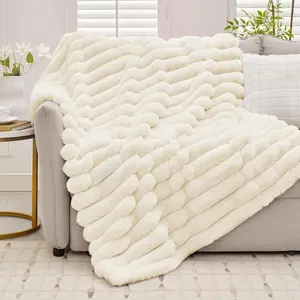 【Today Only!】1 count,Touchat Ultra Soft Luxury Fluffy Strip Faux Fur Throw Blanket, Thick Warm Fuzzy Blankets for Winter, Cozy Plush Reversible Blanket for Couch, Bed, Sofa warm  blanket