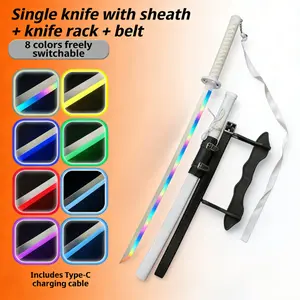 DKD Easter LED Anime Samurai Katana Sword – 40" Color-Changing Cosplay Sword with 10 Modes, Sageo Belt & Display Stand, Cool Easter Gift for Teens, Collectors & Anime Fans，Great for Photos & Parties