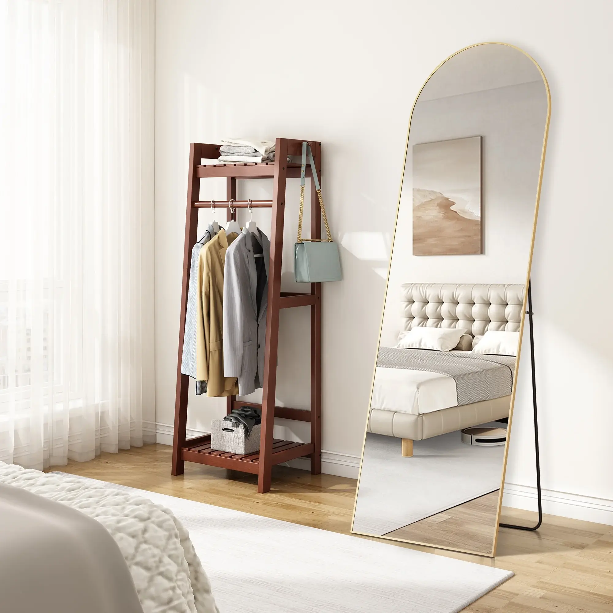 EDX Arched Full Length Mirror 62 size Full Body Mirror Rectangle Free Standing Wall Mounted Leaning Hanging Floor Mirrors, Gold