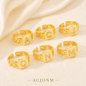 Initial Ring Adjustable Gold Plated Letter Ring