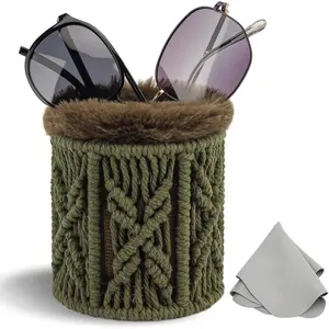 Glasses Holder for Nightstand, Boho Decor Eyeglass Case, Plush Lined Glasses Holder Stand for Office Desk Organizer