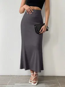 High Waist Long Drape Dress, Slim-Fitting Elegant Minimalist Casual Style, Wedding Guest/leisure Business Wear, Fall & Winter Fashion, Womenswear