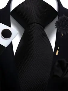 Men's Business Suit Set, Pure Color Soft Fabric, Plain Pattern, Includes Regular Width Tie, Pocket Square, Cufflinks & Brooch, Ideal for Interviews & Formal Wear