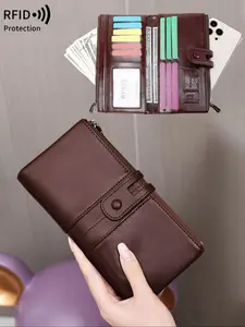 Women's Solid Color Zipper Wallet, Fashionable PU Leather Trifold Card Holder, Casual Versatile Wallet for Daily Use, Trendy All-match & Exquisite Wallet for Gift