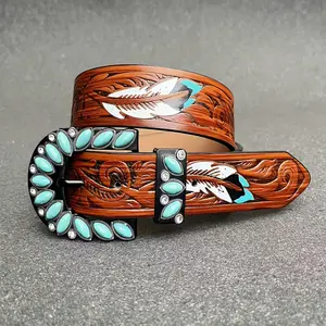 Women's Vintage Medieval Turquoise Buckle Belt, Ladies' Cowgirl Belt
