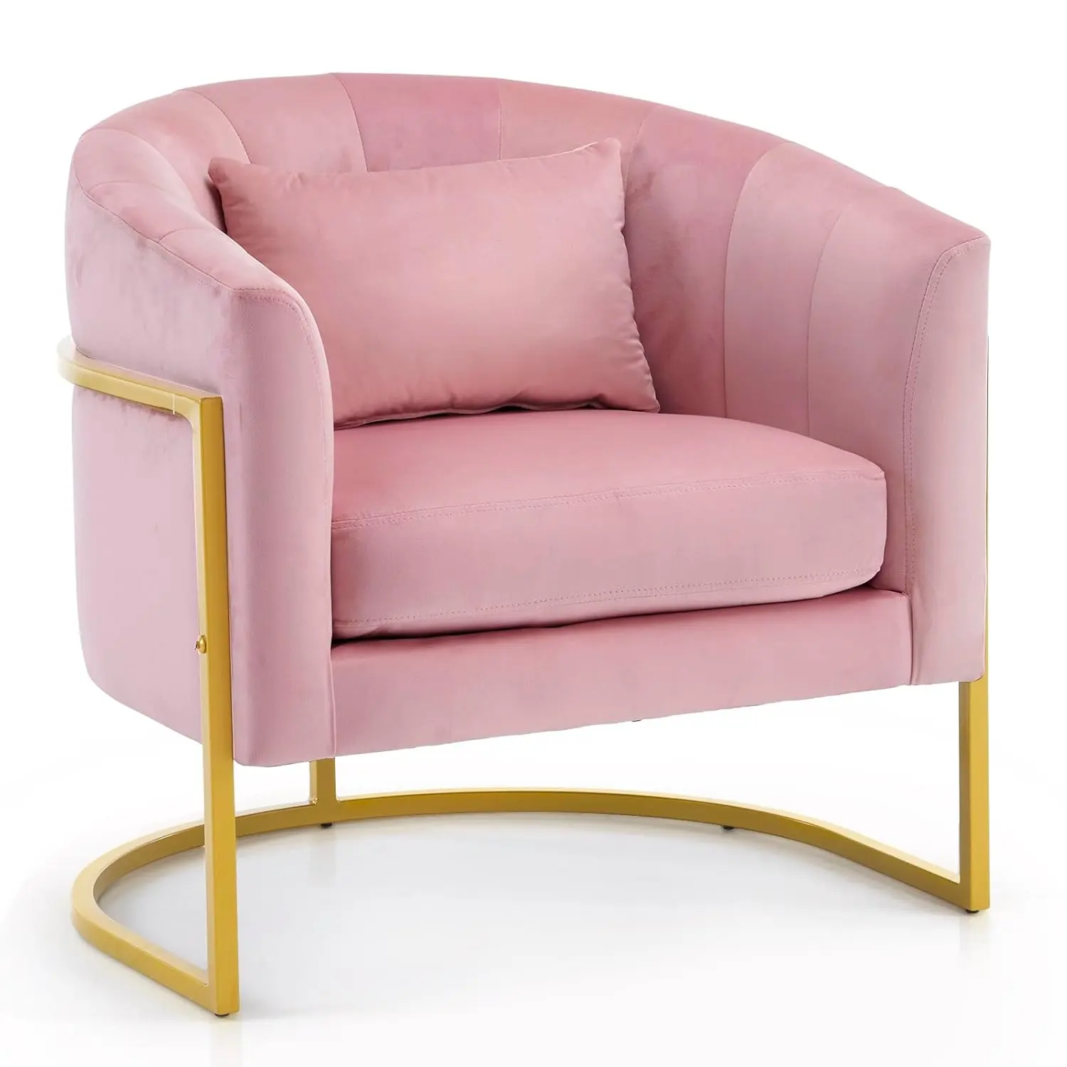 OmySalon Modern Manicure Vanity Chair - Metal Commercial Modern Chair with High-Density Foam, Padded Fabric Armchair, Gold Metal-Round Base & Wood Support, Easy Setup for Beauty Nail Salon, Bedroom
