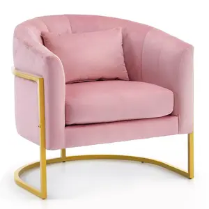 OmySalon Manicure Chair Vanity Chair, Gold Morden Metal Support w/Comfotable Armrest Pillow for Beauty Nail Salon Bedroom Living Room Office