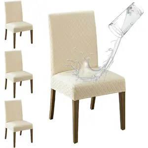 100% Waterproof Dining Room Chair Covers Set of 4, Super Fit Stretch Jacquard Parson Chairs Slipcovers Removable Washable Chair Seat Protectors for Home, Kitchen, Banquet (Beige) furniture cover