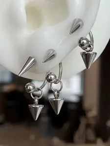 Titanium Steel Stud Earrings, Gothic Punk Style, Cone Tip Design, Unisex Daily Wear, Men's and Women's Jewelry, All Seasons