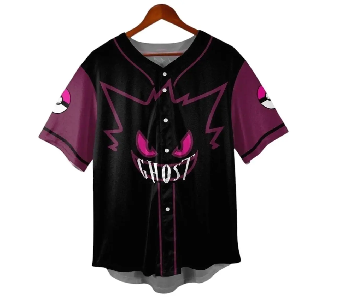 Gengar Baseball Jersey Shirt, Cute Gengar Anime Shirt, Funny Graphic Jersey