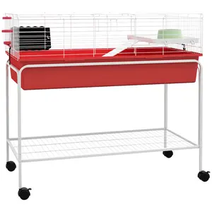 PawHut Two-Story Small Animal Cage Removable from Stand, Guinea Pig Cage, Hedgehog Cage, Chinchilla Cage, Ferret, with Shelf & Wheels, Pet Habitat, 39" x 20.5" x 36.5"