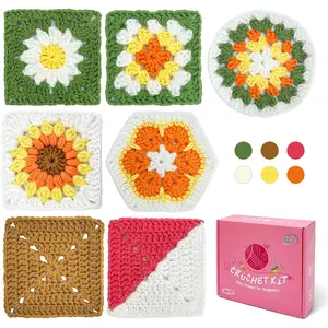 Crochet Kit for Beginners with Step-by-Step Video Tutorials, Granny Squares Beginners Starter Crochet Kit for Women Knitting Kits Learn to Crochet Set (Granny Squares)